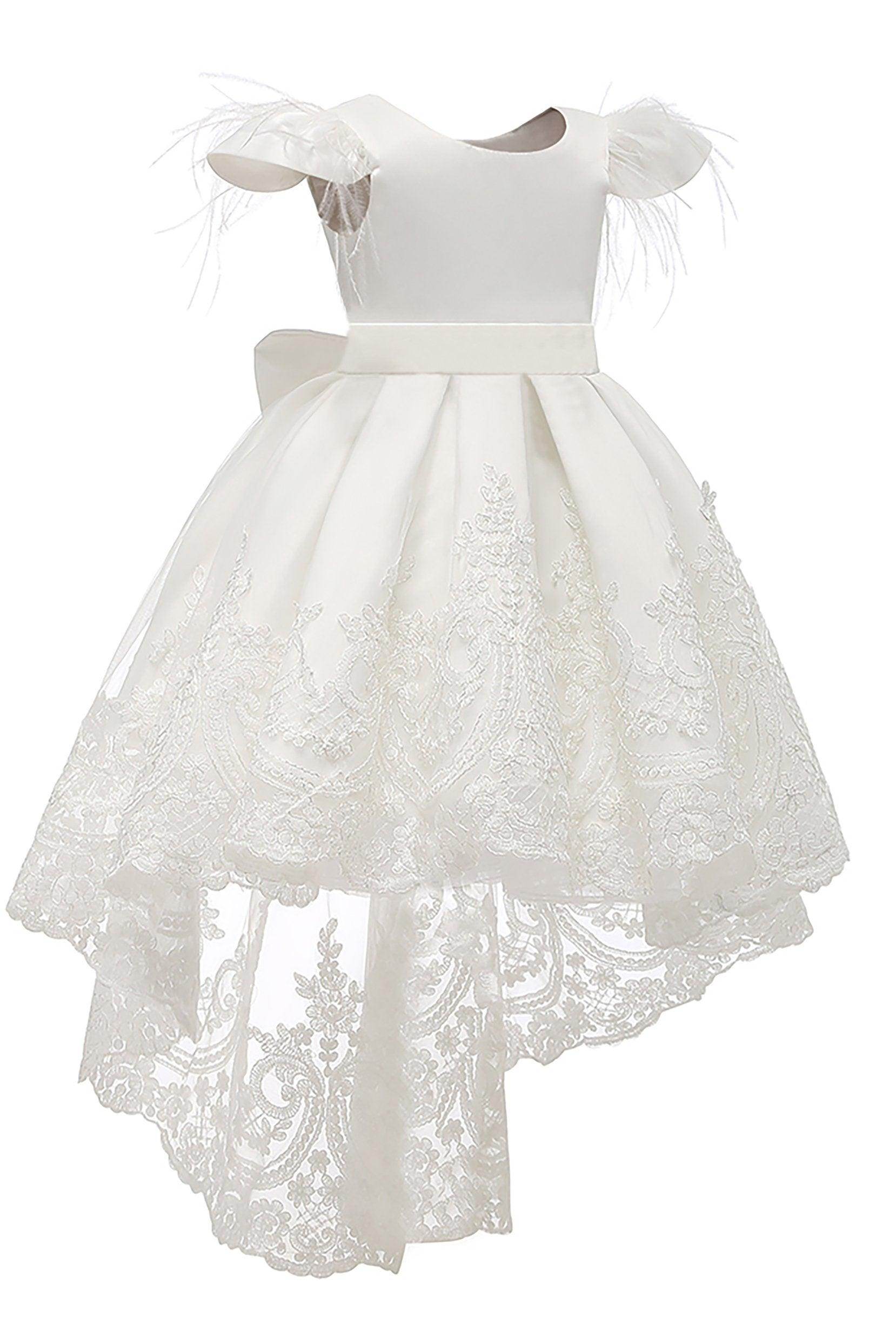 A-Line High-Low Tulle Lace Flower Girl Dress CF0313 - COCOMELODY